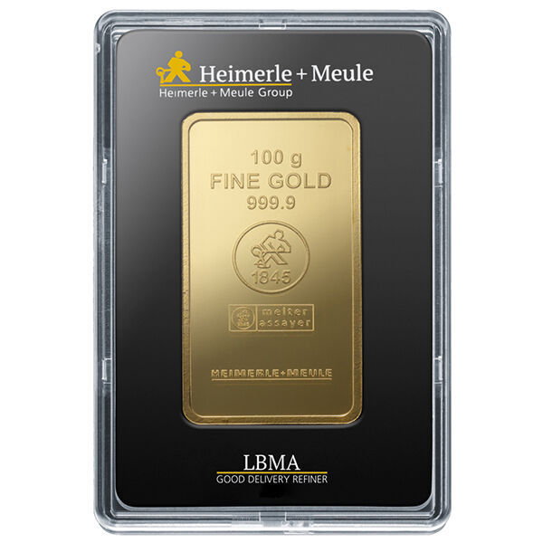 100 g Goldbarren Heimerle und Meule geprägt 100 g Goldbarren Heimerle und Meule geprägt
