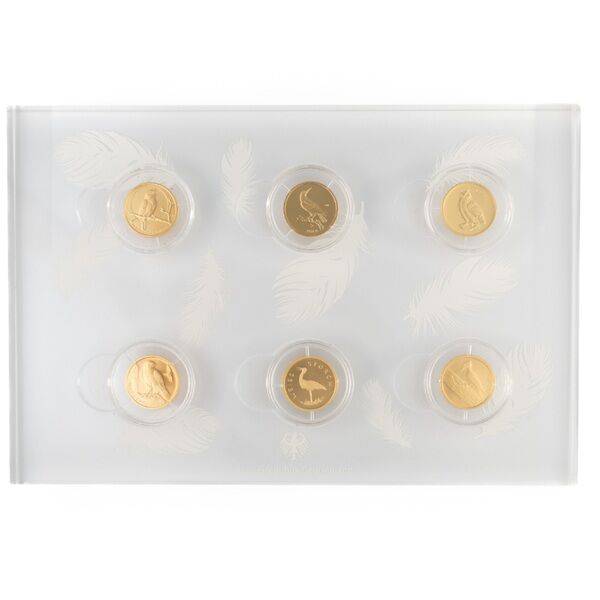Komplett-Set der 20 Euro Goldmünzen Heimische Vögel in Folie mit mehreren Münzen der Serie