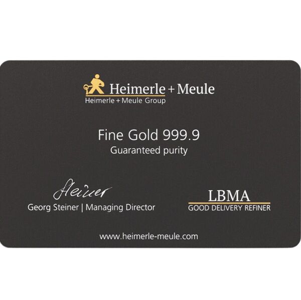 1 g Goldbarren Zur Taufe von Heimerle und Meule Rueckseite Moroder Scheideanstalt GmbH 1 g Goldbarren Zur Taufe von Heimerle und Meule Rueckseite Moroder Scheideanstalt GmbH