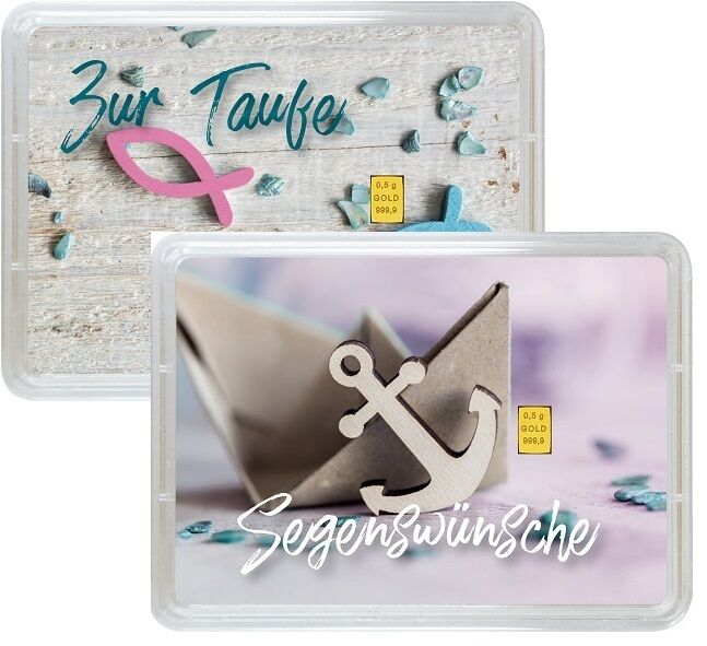 0,5 g Valcambi Geschenkbarren Taufe als Geschenk zur Taufe