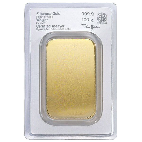 100 g Goldbarren Heraeus geprägt 100 g Goldbarren Heraeus geprägt