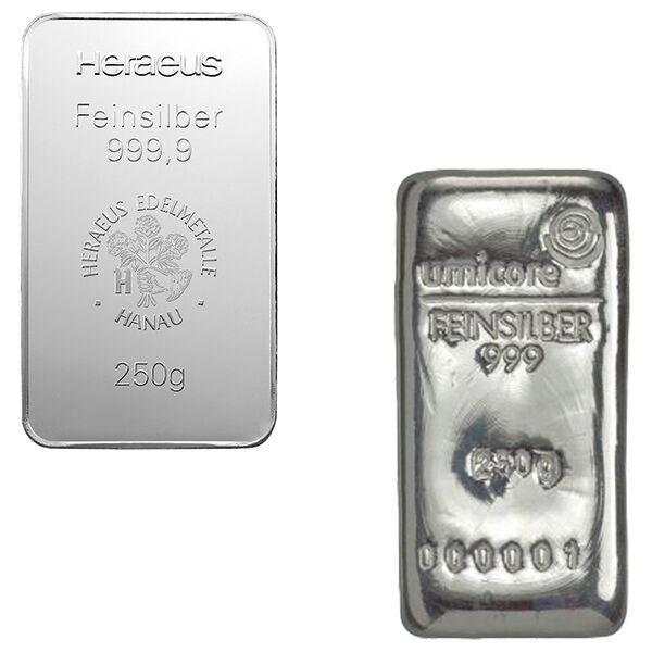 250 g Silberbarren (diverse Hersteller) LBMA zertifiziert
