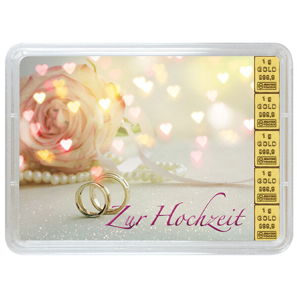 5 x 1 g Goldbarren Zur Hochzeit Valcambi LBMA zertifiziert 5 x 1 g Goldbarren Zur Hochzeit Valcambi LBMA zertifiziert