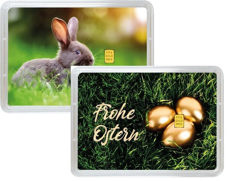 0,5 g Goldbarren Geschenk Frohe Ostern Valcambi Moroder Scheideanstalt