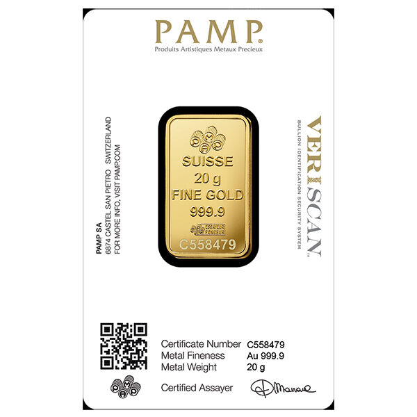 20 g Goldbarren PAMP geprägt 20 g Goldbarren PAMP geprägt