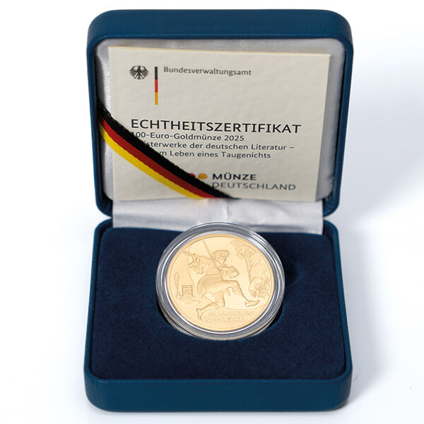 Hartschalenbox der 100 Euro Goldmünze Aus dem Leben eines Taugenichts 2025