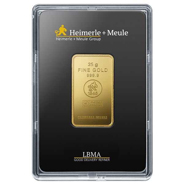 25 g Goldbarren Heimerle und Meule geprägt 25 g Goldbarren Heimerle und Meule geprägt