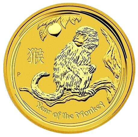 Rückseite der Lunar II Goldmünze 1/20 Unze Jahr des Affen 2016 mit Affenmotiv