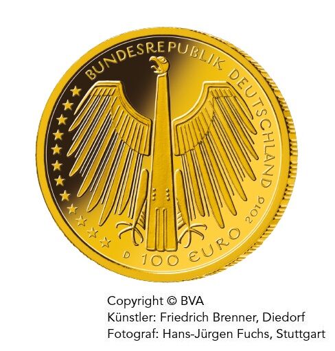 Goldeuro 100 Euro Goldmünze 2016 Regensburg Rückseite