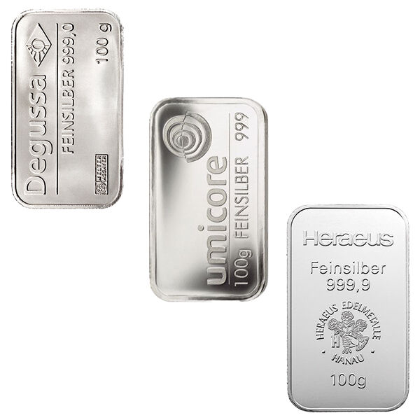 100 g Silberbarren (diverse Hersteller) LBMA zertifiziert
