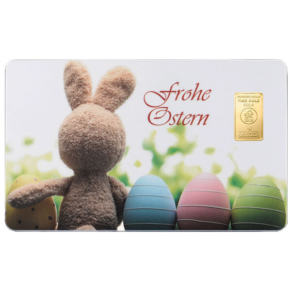 Geschenkbarren 1 g Frohe Ostern von Heimerle + Meule als Goldgeschenk zu Ostern