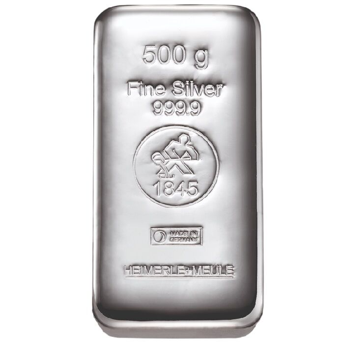 500 g Silberbarren Heimerle und Meule gegossen 500 g Silberbarren Heimerle und Meule gegossen