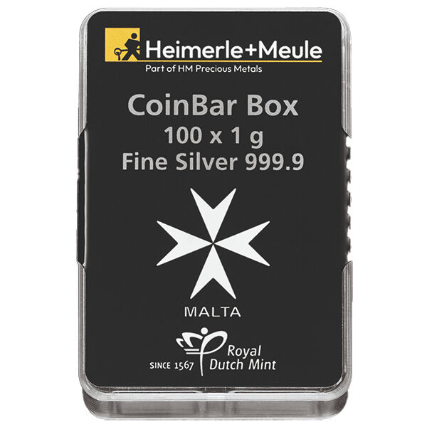 100 x 1 g Silberbarren Malta Münzbarren UnityBox Heimerle & Meule