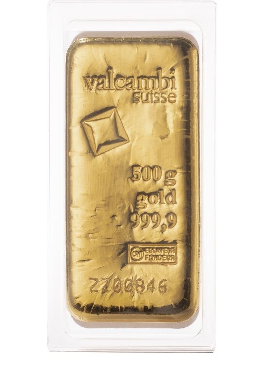 500g Goldbarren Vorderseite Valcambi