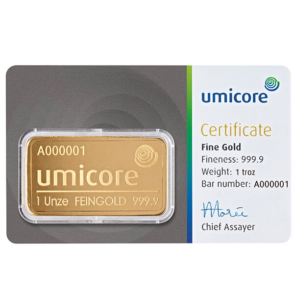 1 Unze Goldbarren Umicore 1 Unze Goldbarren Umicore