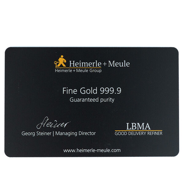 0,5 g Goldbarren Secain Card Heimerle und Meule LBMA zertifiziert 0,5 g Goldbarren Secain Card Heimerle und Meule LBMA zertifiziert