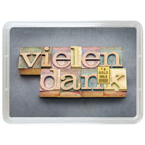 1 g Goldbarren Vielen Dank / Thank You Valcambi 1 g Goldbarren Vielen Dank / Thank You Valcambi