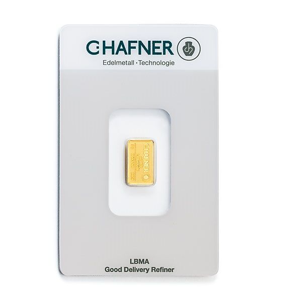2 g Goldbarren Vorderseite C.Hafner Moroder Scheideanstalt 2 g Goldbarren Vorderseite C.Hafner Moroder Scheideanstalt