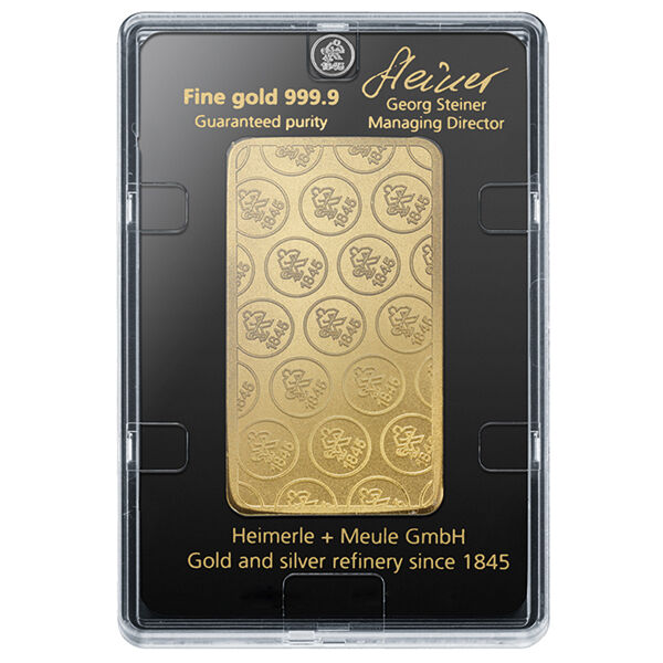 100 g Goldbarren Heimerle und Meule geprägt 100 g Goldbarren Heimerle und Meule geprägt