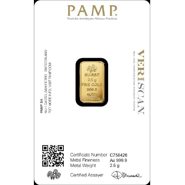 2,5g Goldbarren PAMP Rückseite Moroder Scheideanstalt 2,5g Goldbarren PAMP Rückseite Moroder Scheideanstalt