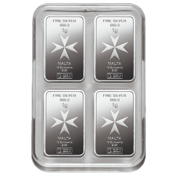 50 x 1 g Silberbarren Malta Münzbarren UnityBox Heimerle & Meule