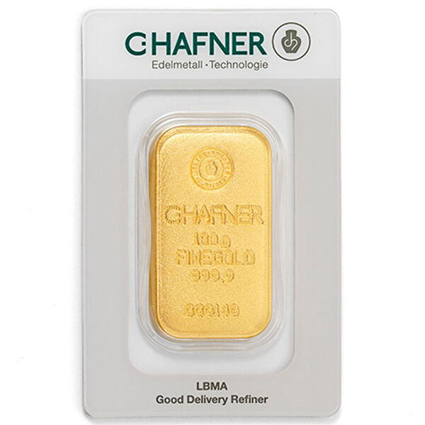 100 g Goldbarren C. Hafner gegossen 100 g Goldbarren C. Hafner gegossen