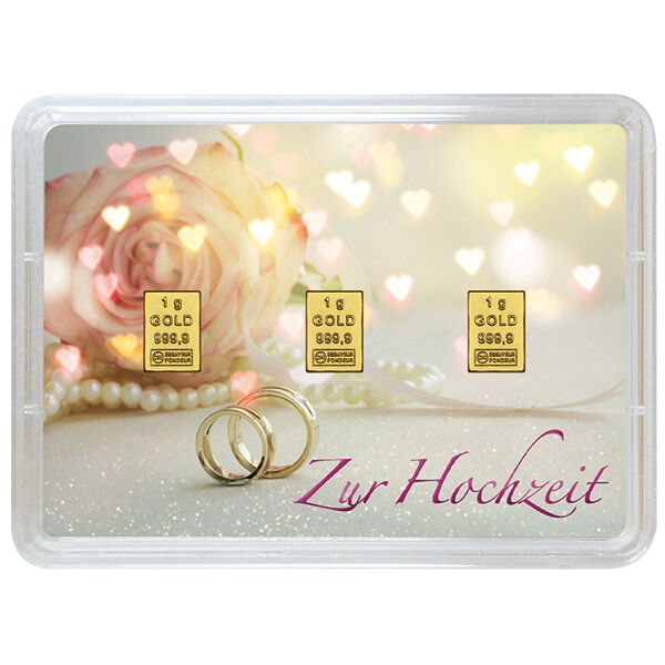 3 x 1 g Goldbarren Zur Hochzeit Valcambi LBMA zertifiziert 3 x 1 g Goldbarren Zur Hochzeit Valcambi LBMA zertifiziert