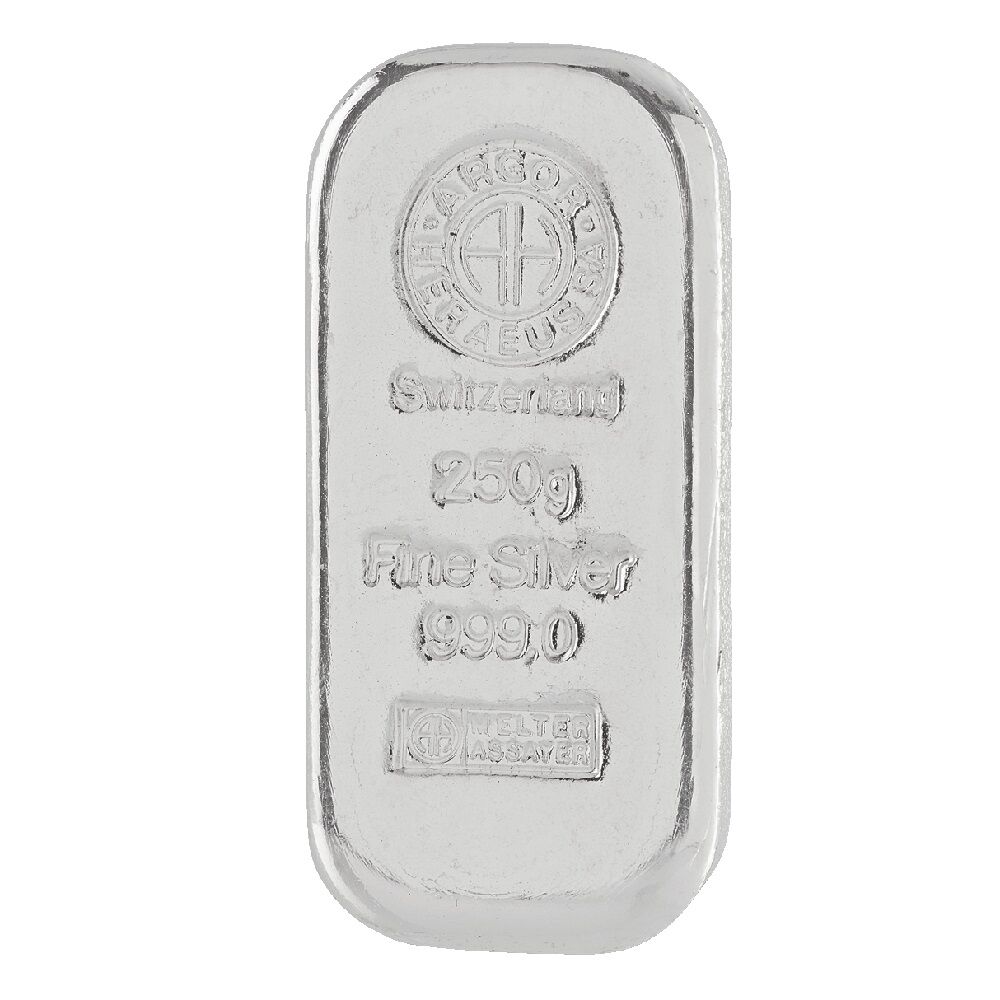 250 g Argor-Heraeus Silberbarren mit Herstellerlogo, Feingewicht und Feinheitsangabe