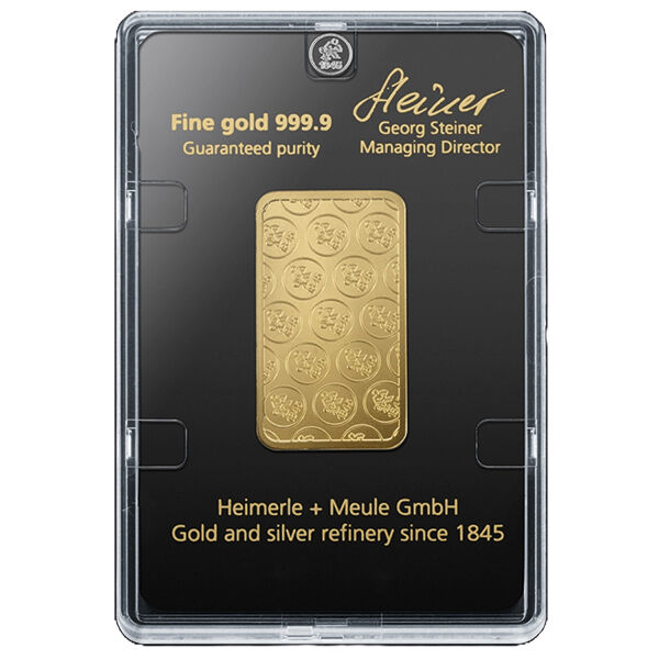 1 Unze Goldbarren Heimerle und Meule geprägt 1 Unze Goldbarren Heimerle und Meule geprägt