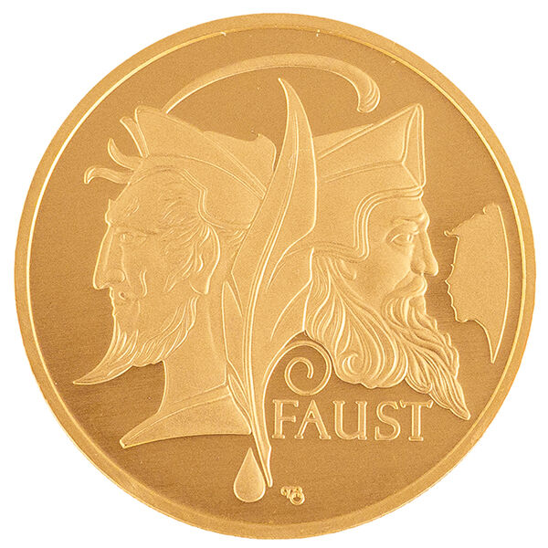 Bildseite der 100 Euro Goldmünze Faust 2023 mit Faust-Motiv