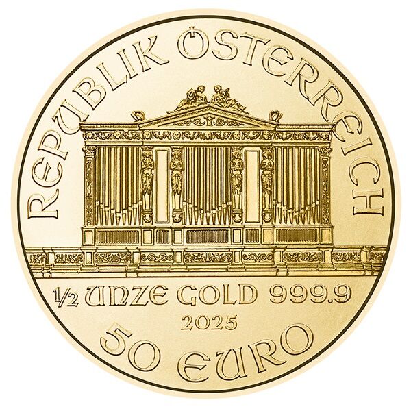 1/2 Unze Wiener Philharmoniker 2025 Vorderseite Moroder Scheideanstalt 1/2 Unze Wiener Philharmoniker 2025 Vorderseite Moroder Scheideanstalt