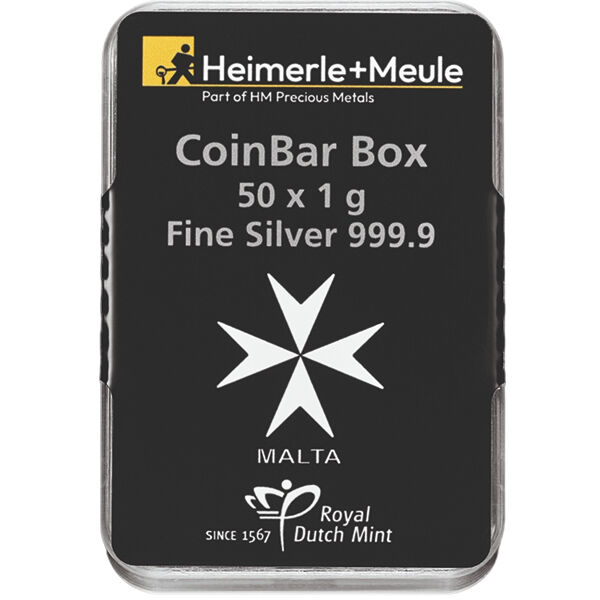 50 x 1 g Silberbarren Malta Münzbarren UnityBox Heimerle & Meule