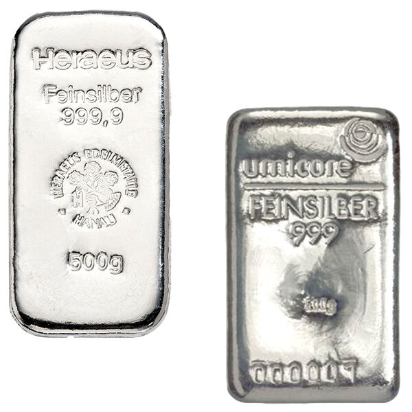 500 g Silberbarren (diverse Hersteller) LBMA zertifiziert