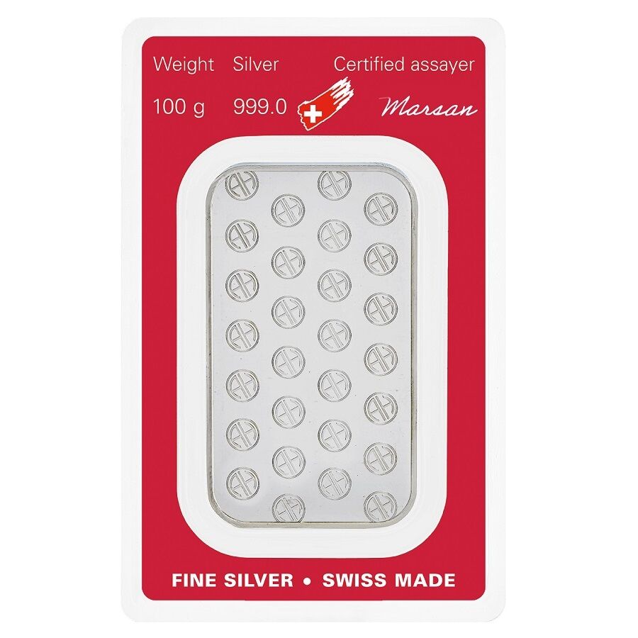 100g Silberbarren Rückseite Argor Heraeus Moroder Scheideanstalt