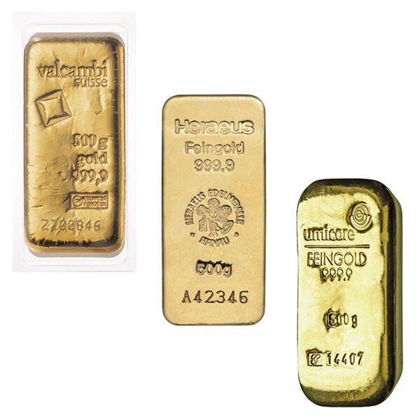 500 g Goldbarren (diverse Hersteller) LBMA zertifiziert 500 g Goldbarren (diverse Hersteller) LBMA zertifiziert