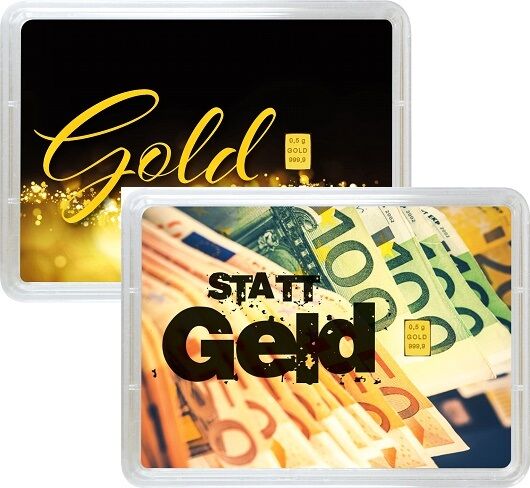 0,5 g Valcambi Gold-Geschenkbarren der Serie Gold statt Geld als wertbeständiges Geschenk