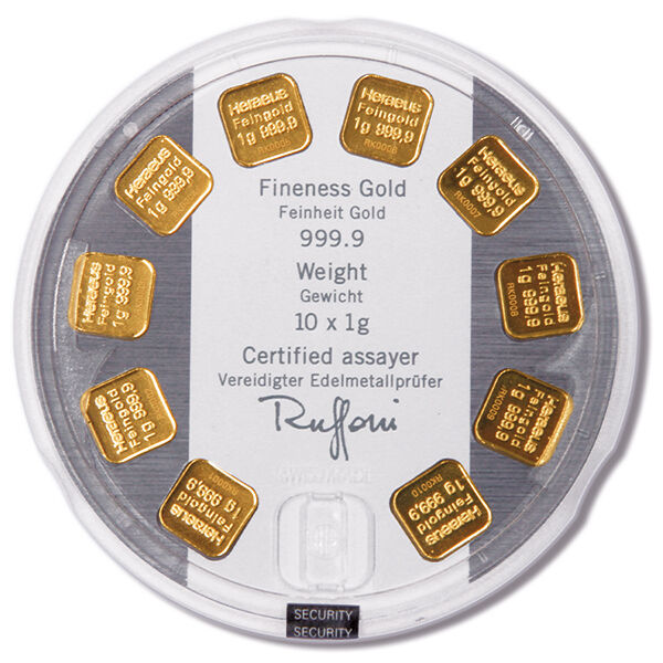 10 x 1 g MultiDisc Goldbarren Heraeus 10 x 1 g MultiDisc Goldbarren Heraeus