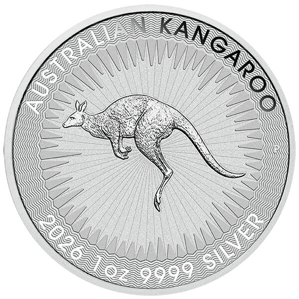 Rückseite der Australian Kangaroo Silbermünze 1 Unze 2026 mit Kangaroo-Motiv, Feingewicht und Feingehalt