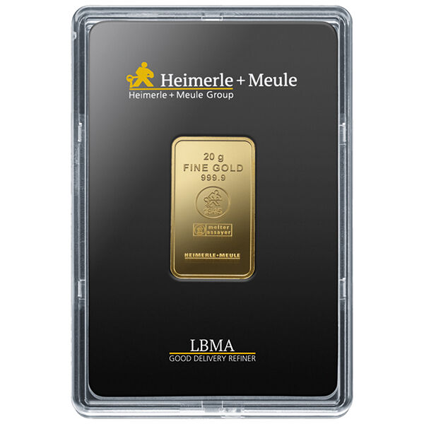 20 g Goldbarren Heimerle und Meule geprägt 20 g Goldbarren Heimerle und Meule geprägt