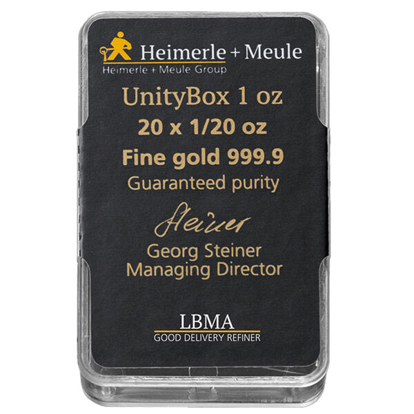 20 x 1/20 Unze Goldbarren UnityBox Heimerle und Meule 20 x 1/20 Unze Goldbarren UnityBox Heimerle und Meule