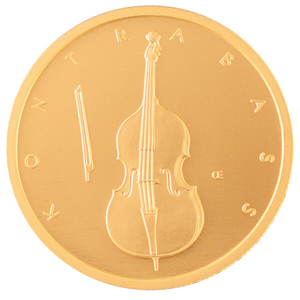 Weitere Bildseitenansicht der 50 Euro Goldmünze Kontrabass 2018 mit Kontrabass-Motiv