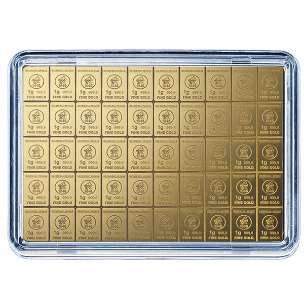50 x 1 g Goldbarren CombiBar Heimerle und Meule LBMA zertifiziert 50 x 1 g Goldbarren CombiBar Heimerle und Meule LBMA zertifiziert