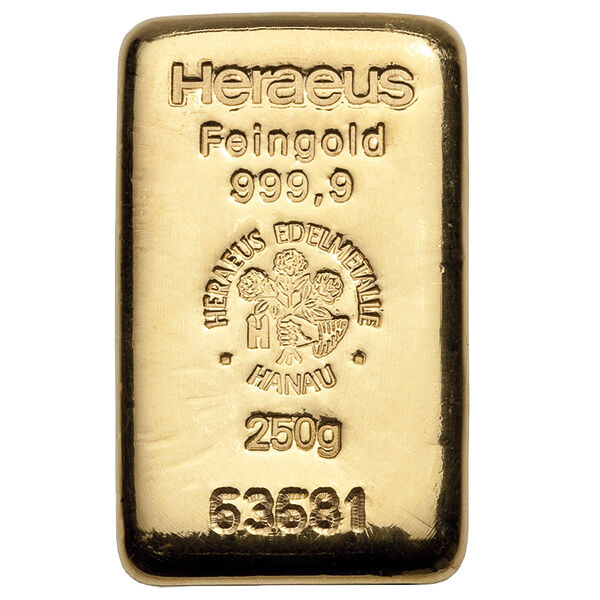 250 g Goldbarren Heraeus