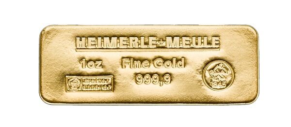 1 Unze Heimerle + Meule Goldbarren in Sargform als Anlagebarren