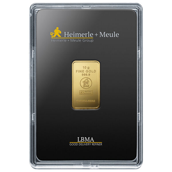 10 g Goldbarren Heimerle und Meule geprägt 10 g Goldbarren Heimerle und Meule geprägt