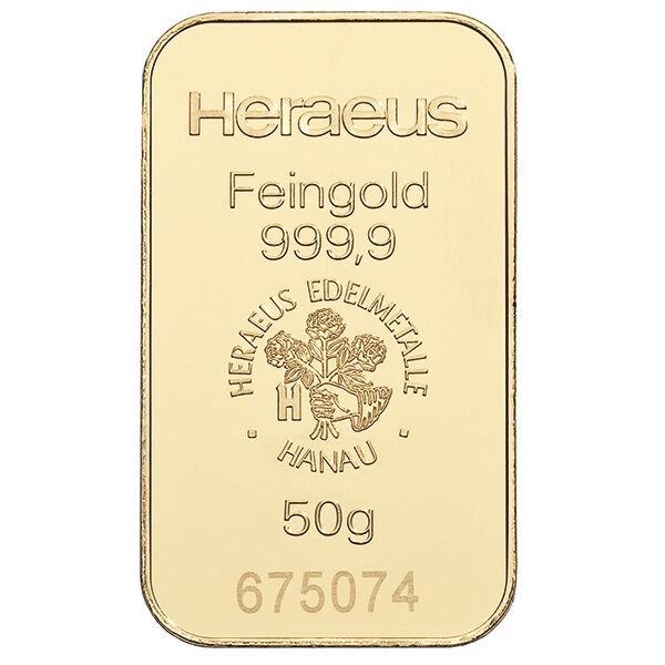 50 g Goldbarren Heraeus geprägt