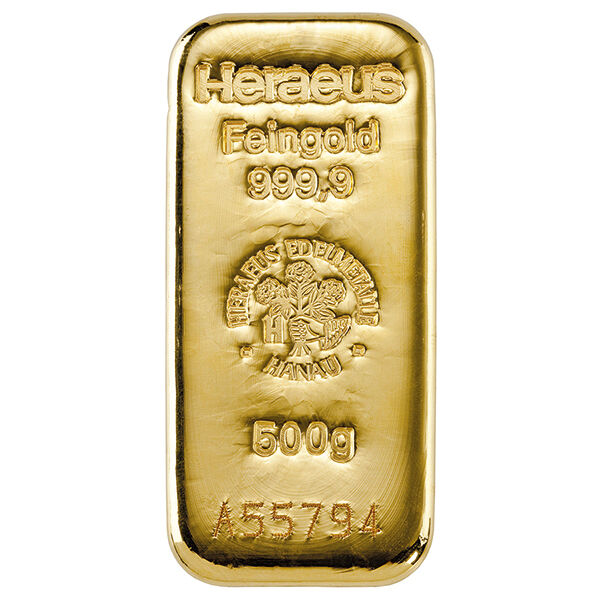 500 g Goldbarren Heraeus LBMA zertifiziert 500 g Goldbarren Heraeus LBMA zertifiziert