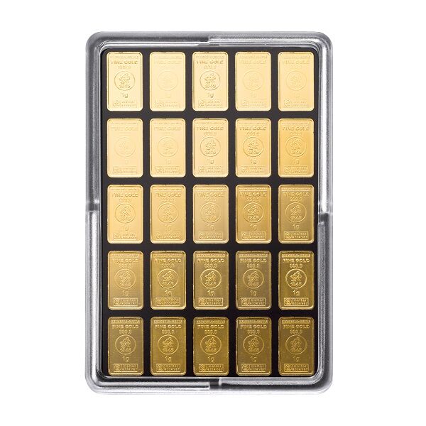 UnityBar 50 x 1 g Goldbarren Vorderseite Heimerle und Meule Moroder Scheideanstalt