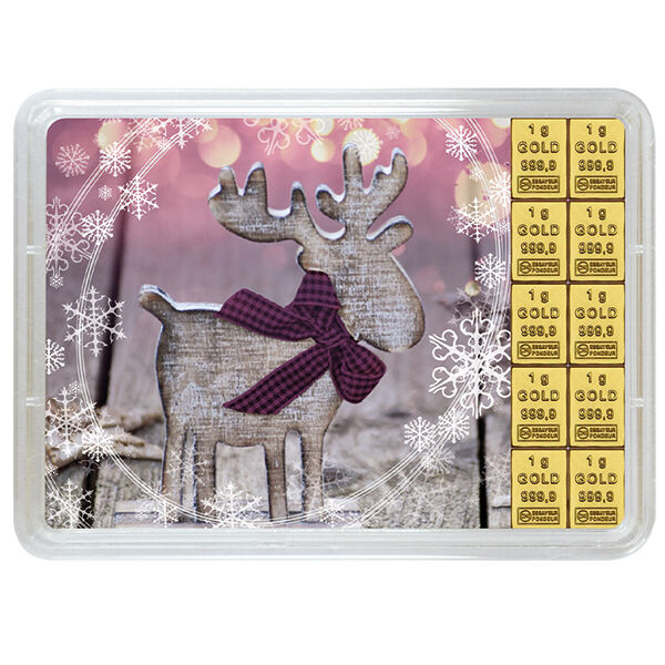 10 x 1 g Goldbarren Weihnachten Valcambi 10 x 1 g Goldbarren Weihnachten Valcambi