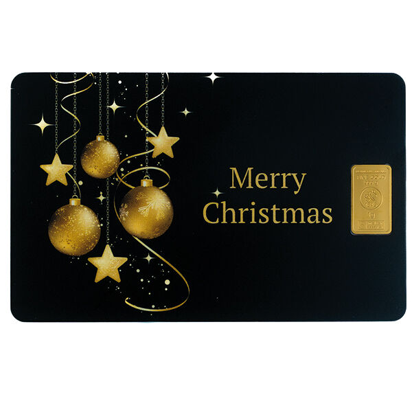 1 g Heimerle + Meule Gold-Geschenkbarren Merry Christmas mit weihnachtlicher Motivgestaltung